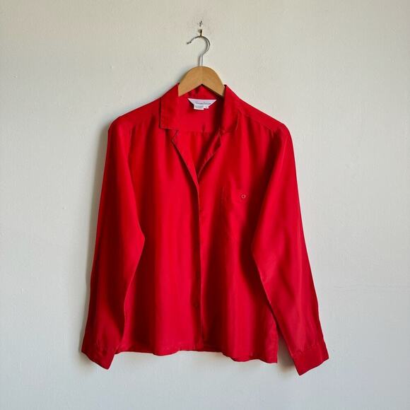 Vintage 80's SUSAN HUTTON Red Button-down Blouse - Picture 1 of 5